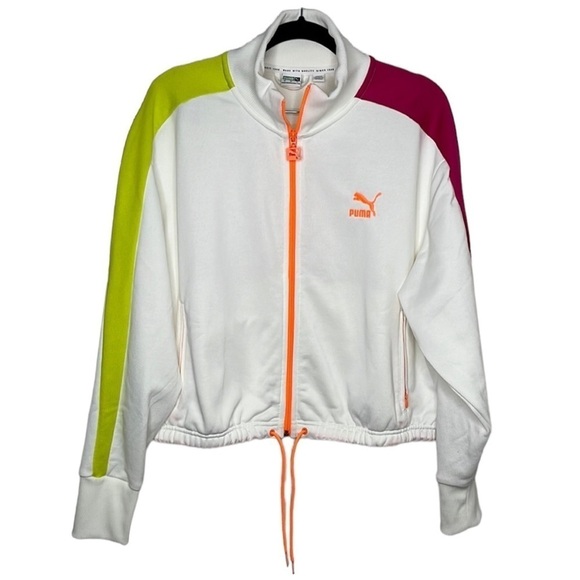 Puma White & City Lights Iconic T7 Zip Crop Jacket Sz XL - Picture 1 of 5